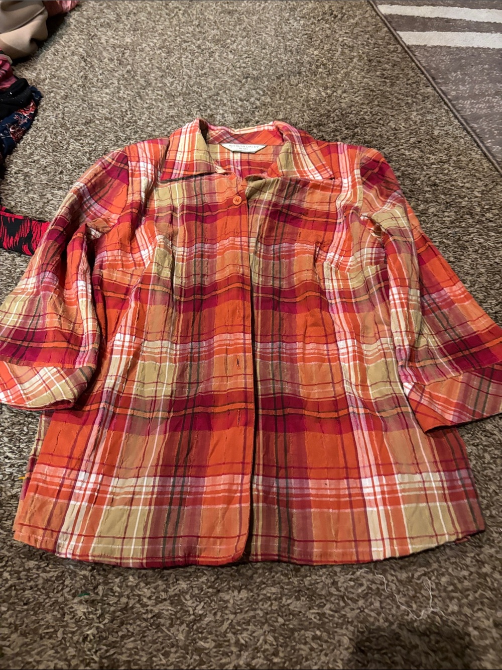 Allison Daley Orange, Tan & Pink Plaid Button-Front Shirt
